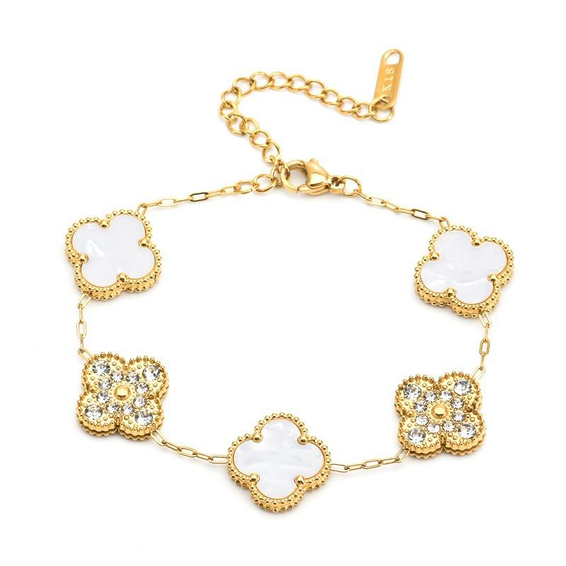 13mm Four Leaf Flower Bracelet Ladies Women's Fashion Four Leaf Flower Titanium Bracelet