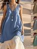 European & American Summer Casual Women's V-neck Cotton Linen Sleeveless Beach Dress