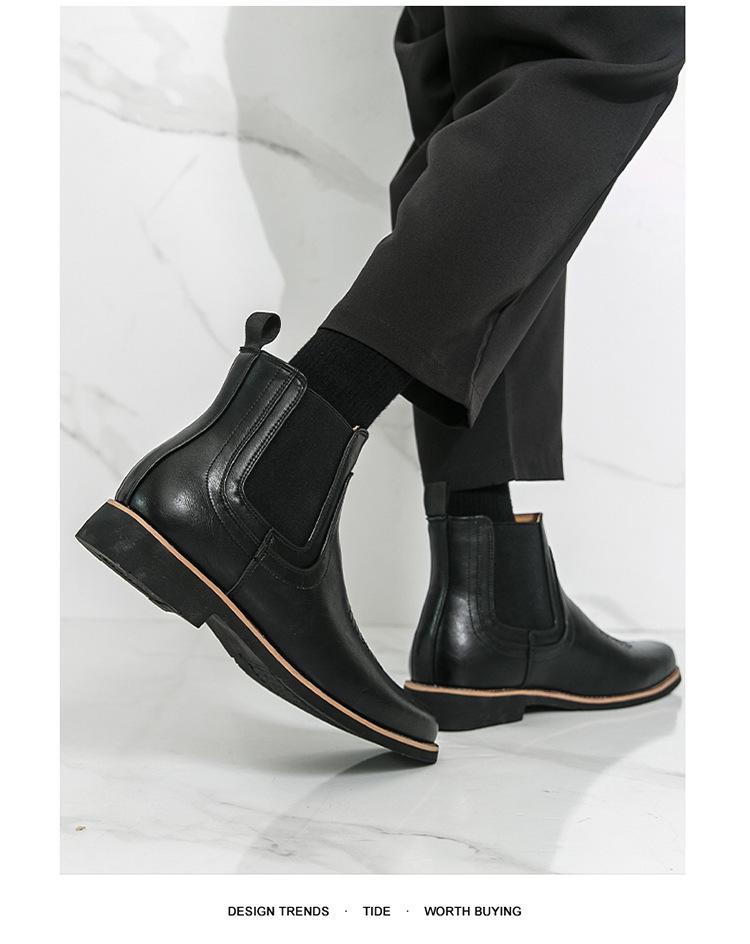 Men's Embroidered Leather Chelsea Cowboy Boots, Retro British Style, High-Top Slip-On, Short Winter Boots