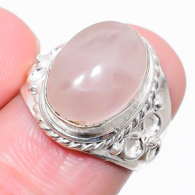 Ροζ Χαλαζίας Πολύτιμος Λίθος Ασήμι 925 Στερλίνα Κοσμήματα Δαχτυλίδι Μέγεθος 6 A4F69