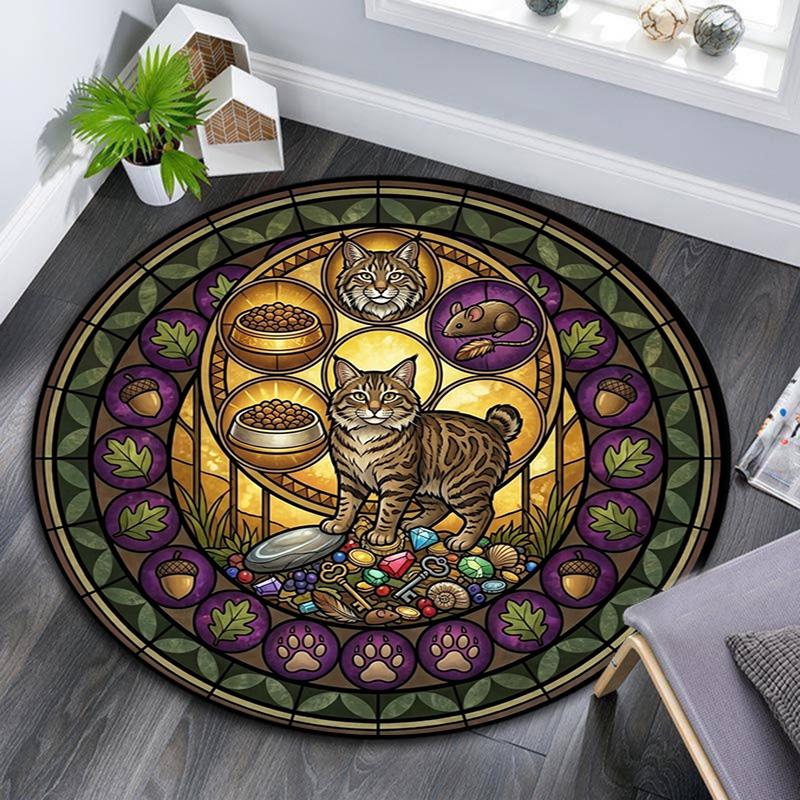 Cat Nature Symbols Round Area Rug Under Office Chairs Bedroom Living Room Home Decor