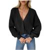Women's   solid V-neck cardigan  SleeveButton Knit Sweater Cardigan