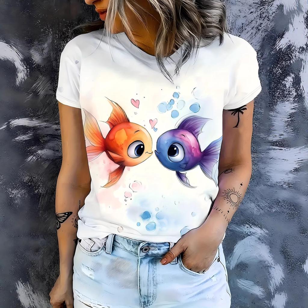 Stylish Simple Short-sleeved Women's Printed Versatile Top Casual T-Shirts Women’s