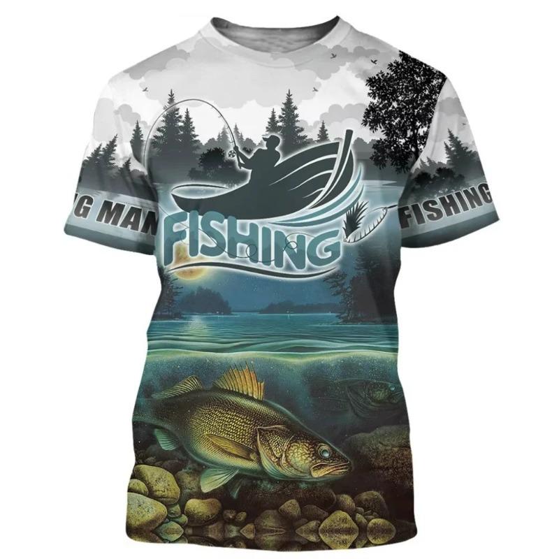 Vintage T Shirt for Mens Fishing 3D Print Outdoor Sports Short Sleeve Top Casual Man's T-shirt Loose Tee Streewear Men Clothing