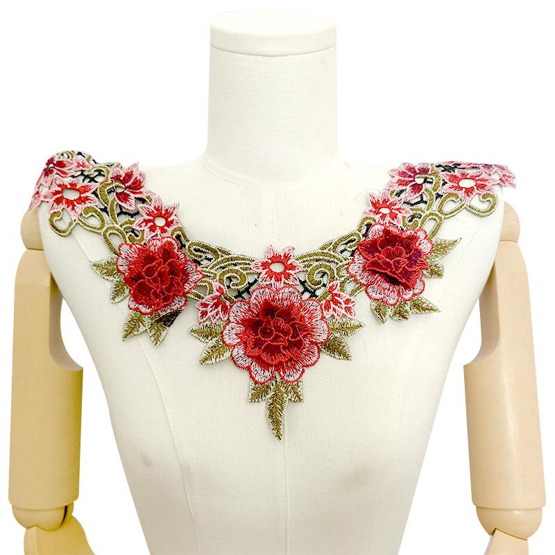 Color heavy industry yarn-dyed lace collar ethnic style embroidery chest collar lace hollow embroidery false collar applique
