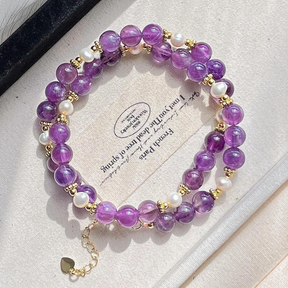 8Mm Autumn And Winter Natural Freshwater Pearl Amethyst Sweater Chain Necklace Collarbone Chain