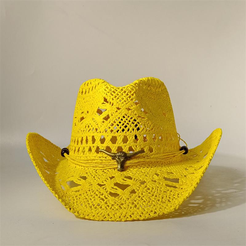 Vintage Summer Beach Bohemian Straw Hat Shell Women Men Western Cowboy Hats Wooden Beads Hollow Out Sun Hat Holiday Cap