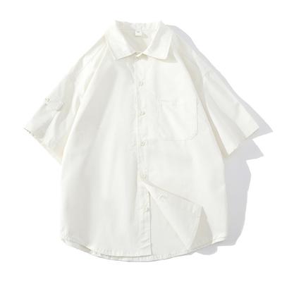 Cotton Short Sleeved Shirt for Men Loose Solid Color Lapel Shirt for Men, High-end Casual Versatile Jacket, Trendy