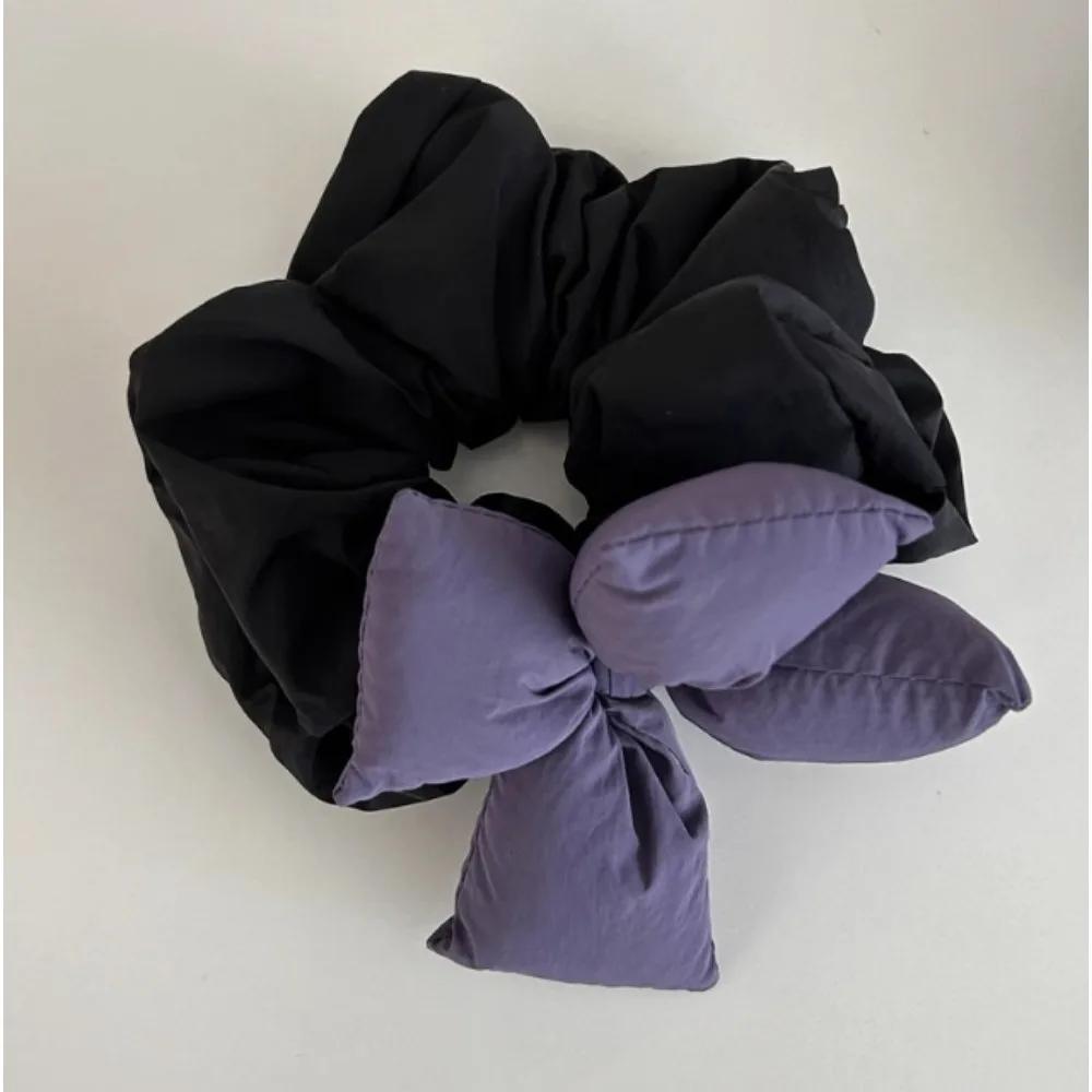 Oversize Black Bow Scrunchies Hair Ties Women Girls Solid Rubber Big Elastic Hair Bands Rope Ponytail Hair Accessories Winter