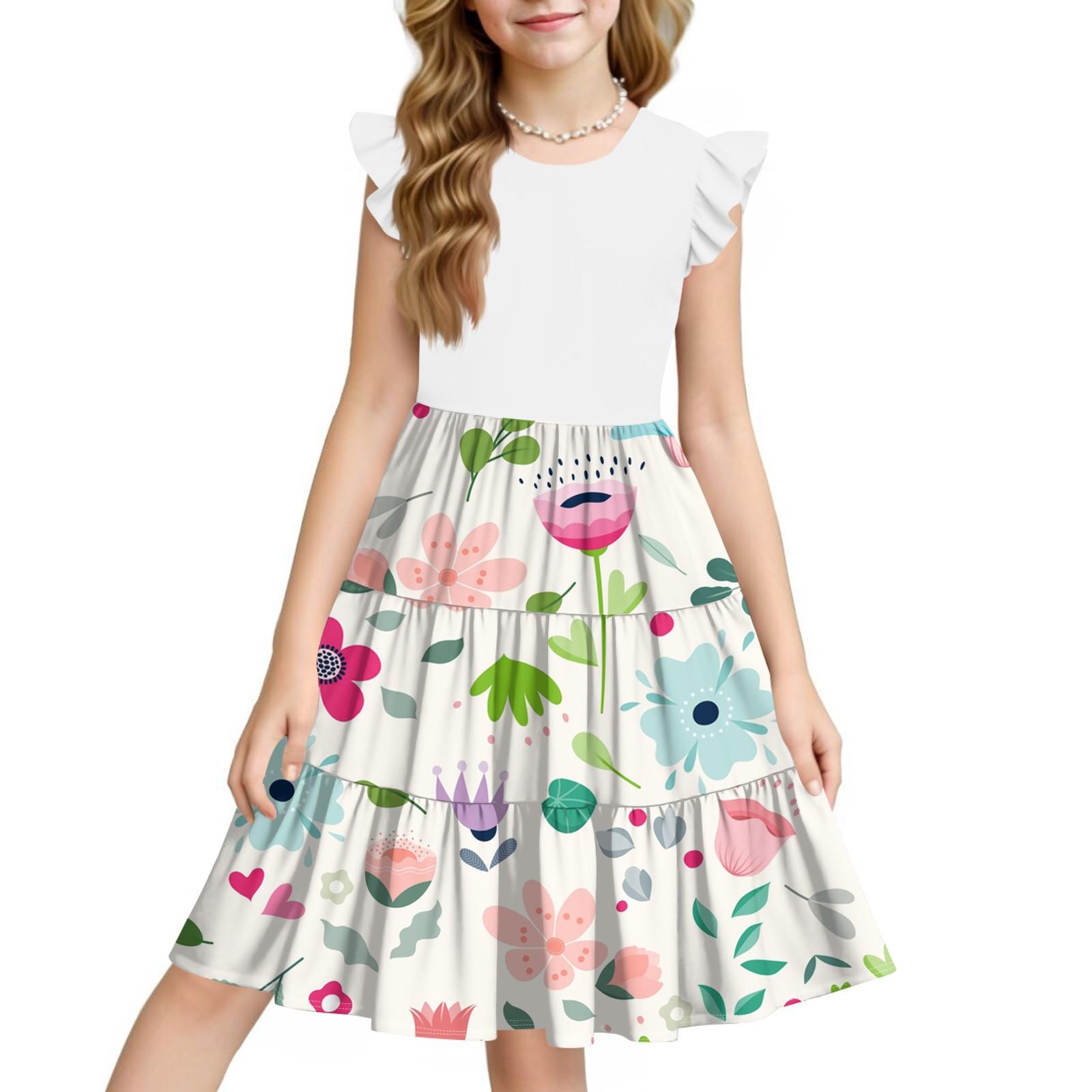 

Летнее детское платье для девочек с цветочным принтом, повседневное милое платье принцессы с круглым вырезом 160 арбуз красный