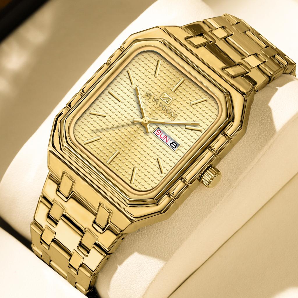 Business Casual Men's Watch Simple Luminous Square Gradually Gold Steel Belt Men's Watch