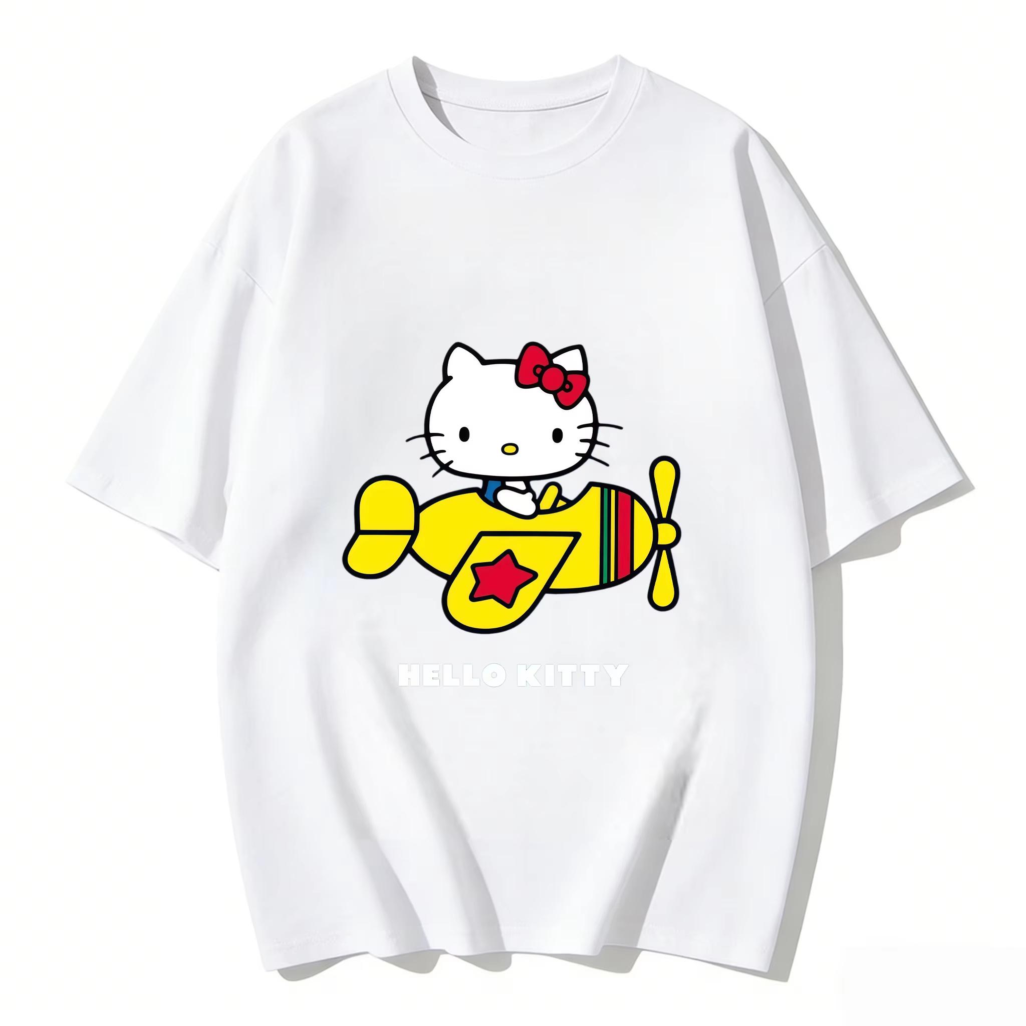 

2026 new Summer HelloKitty Cute Graphic Tee Casual Short Sleeve Cotton Top for Women Girls Kawaii Cartoon Print Streetwear S