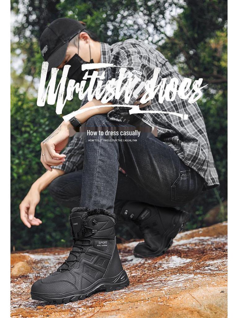 Men's Winter Snow Boots: Plus Velvet Lined, Warm, Cozy Cotton, Cross-Border, Large Size, Hiking & Combat Boots, Desert Style.