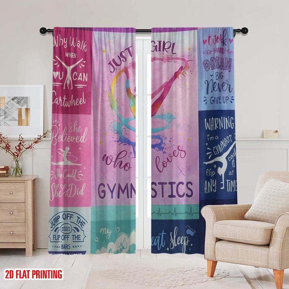 2pcs,2D Plane Printing Window Curtain Gymnastics Motivation Versatile 100% Polyester (without Rod) Home Decor for Living Room &
