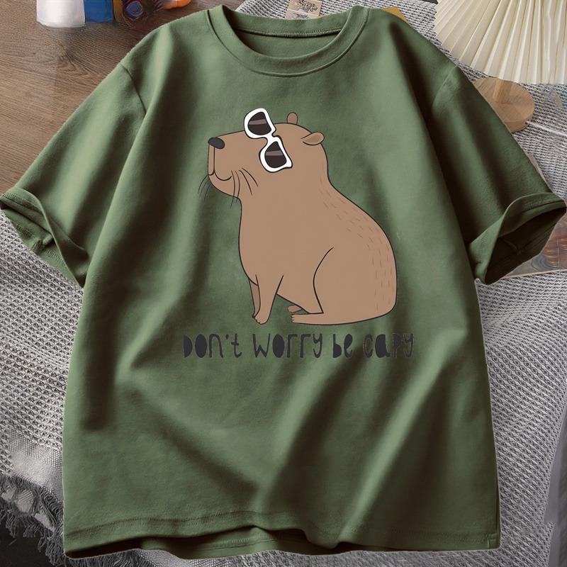 Dont Worry Be Capy Awesome Cute Capybara Tshirts Unisex Casual Cotton Summer T Shirt Short Sleeve Oversized Tshirt Animal Tees