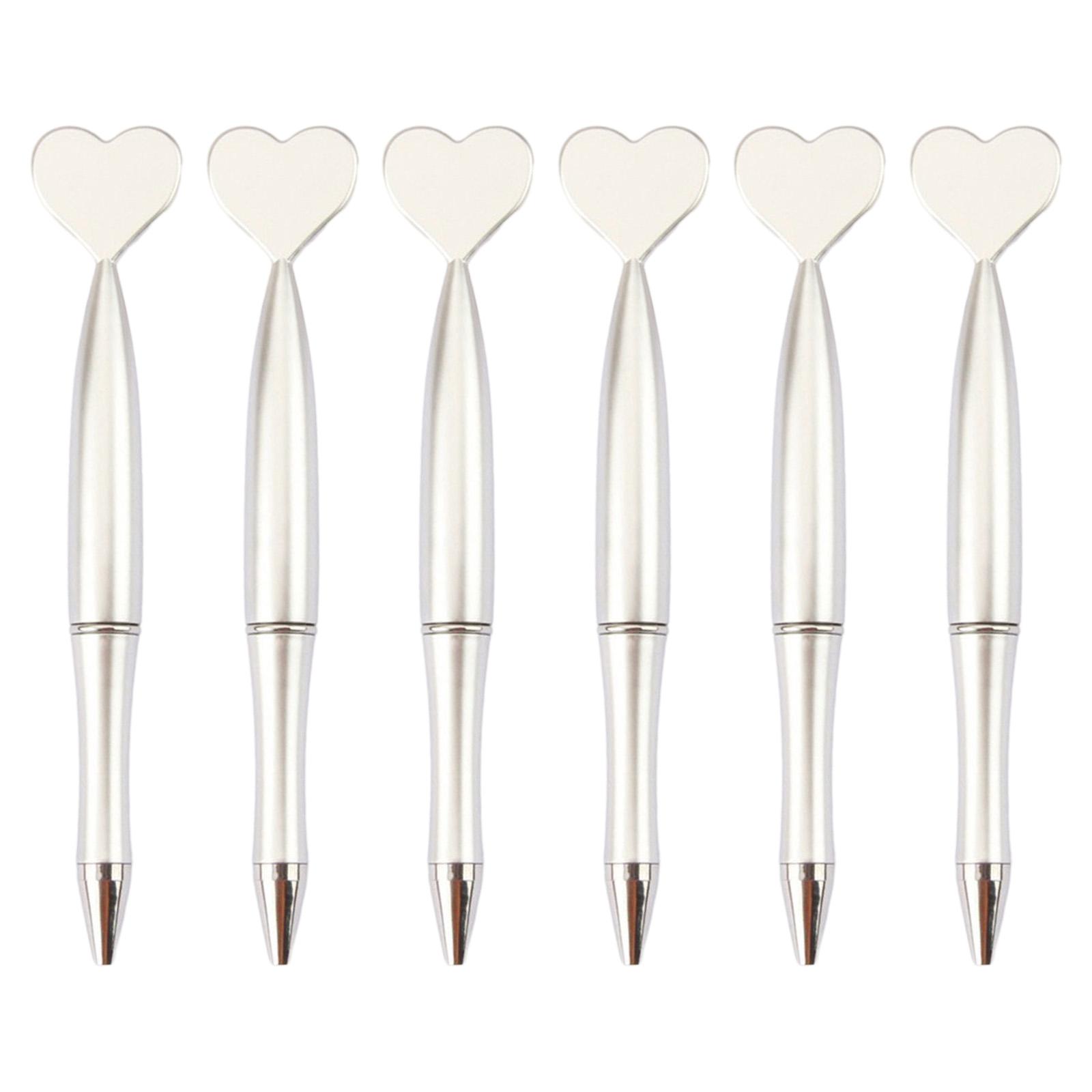 

6 шт. шариковых ручек с черными чернилами 1,0 мм, офисные ручки, ручки в форме сердца, свадебные ручки, канцелярские принадлежности для школы и офиса серебряный