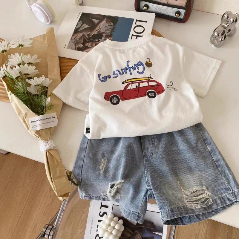 Summer Kids' Pure Cotton Cartoon T-shirt – Round Neck Short Sleeve for Toddlers and Young Children