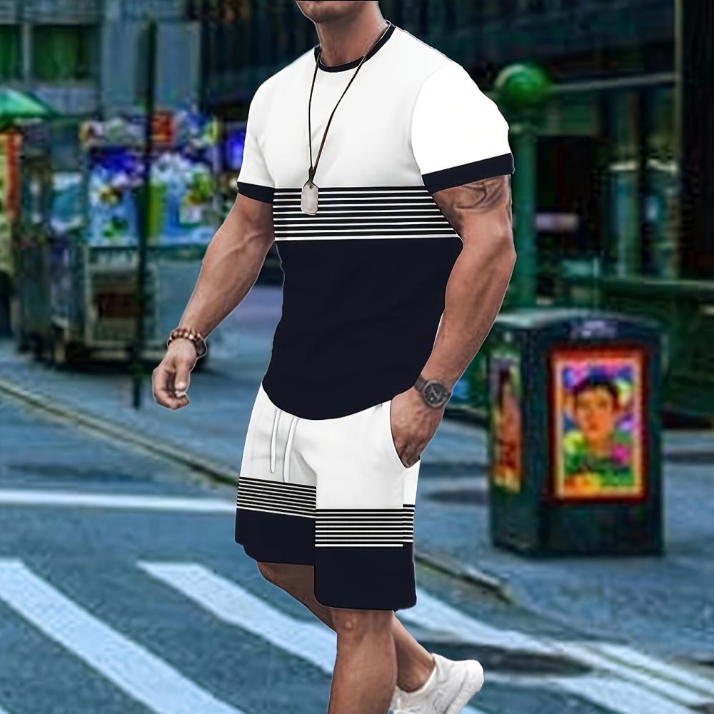 Summer Daily Casual Men's Short-sleeved Outdoor Sports Men's Beach Pants Fashion Bear Print Men's T-shirt And Shorts 2pcs Set