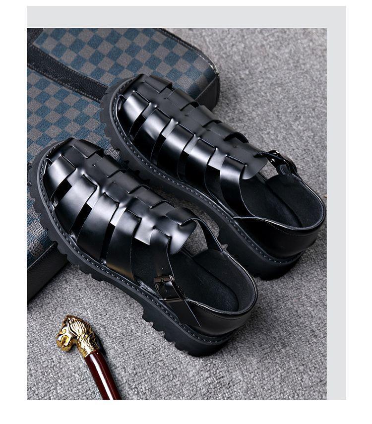 Fashion New Designer Platform Sandals for Men 2025 Summer Buckle Leather Dress Sandal Shoes Man Big Size Black  Sandalias Hombre