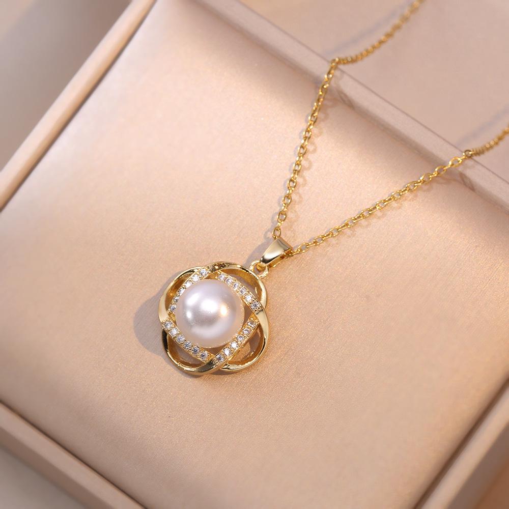 

Женский комплект ожерелья и серег в корейском стиле с подвеской в виде цветка и жемчужины из титановой стали