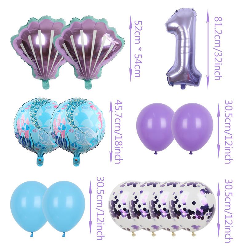 Mermaid Balloon Set Children'S 32-Inch Purple Digital Shell Children'S Birthday Party Arrangement