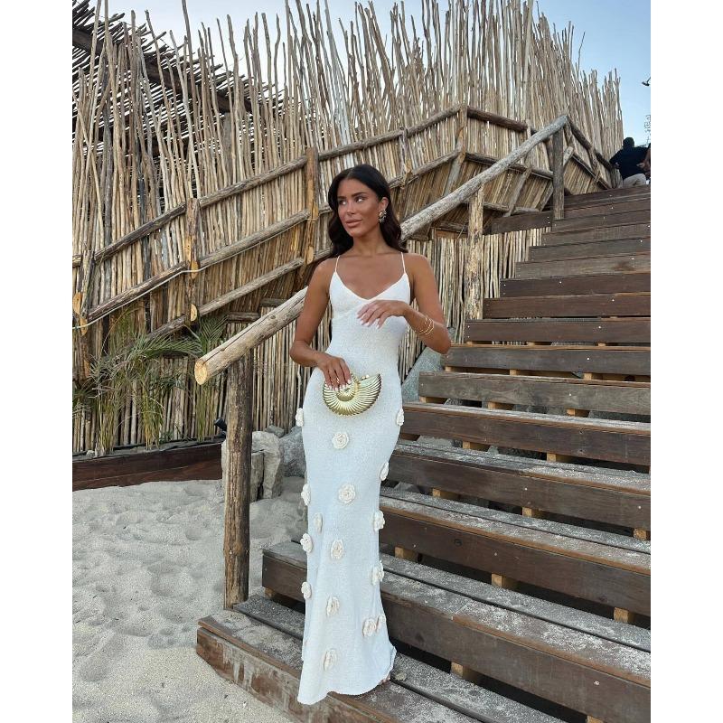 Женское взрывное вязаное вышитое платье на бретельках S