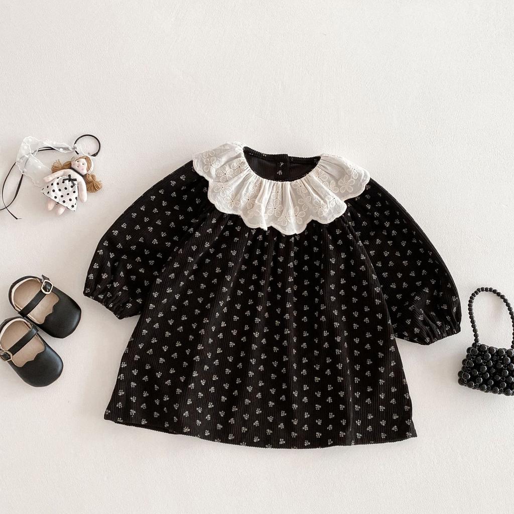 Mädchen lange ärmeln Koreanische version kleid herbst neue retro stil floral kleid kinder spitze revers prinzessin kleid