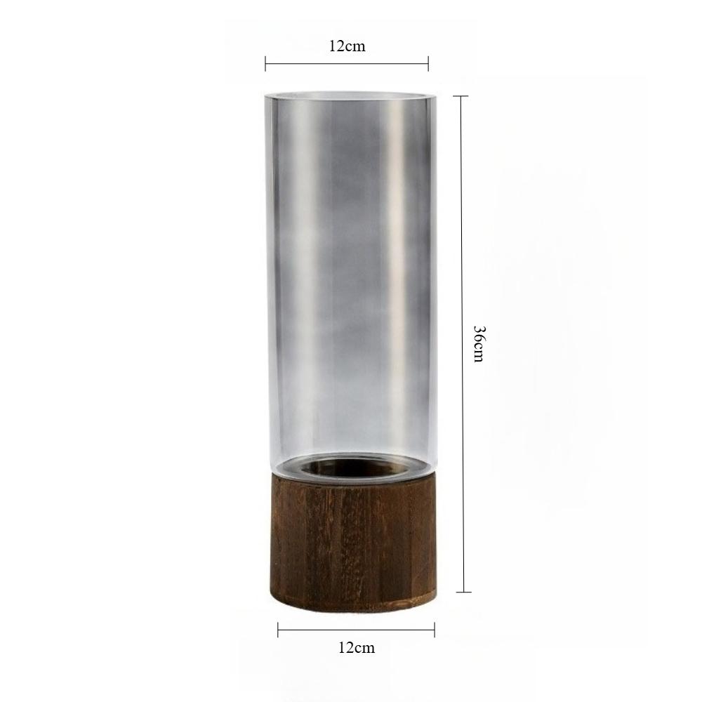 Simple Retro Light Luxury Wooden Base Glass Vase Water Nourishing Flowers Transparent Glass Vase Dining Table Decoration