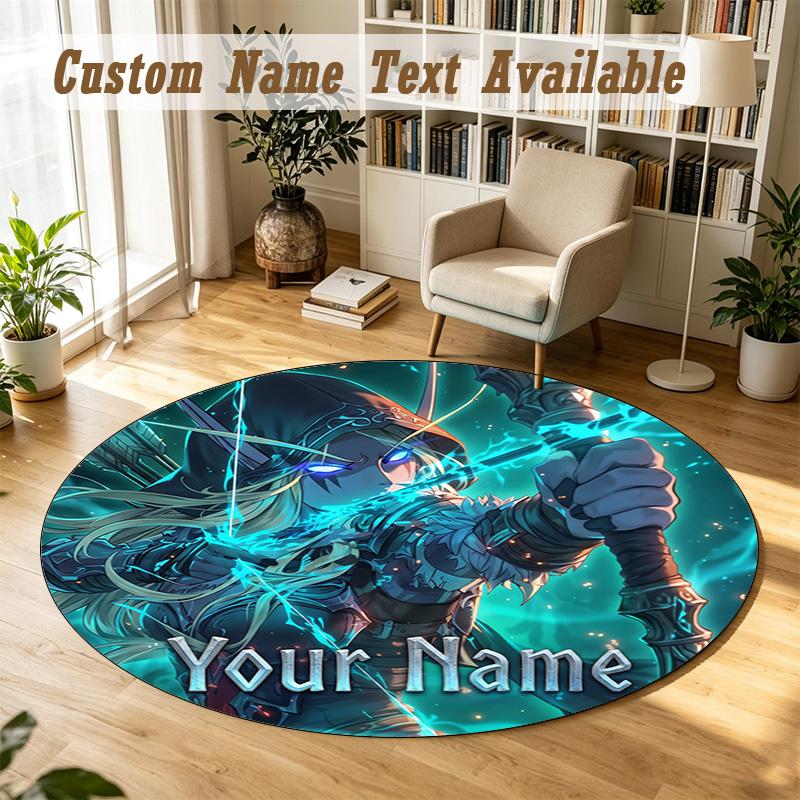 World of Warcraft Personalized Round Rug Support Custom Name, Soft Home Decor Mat