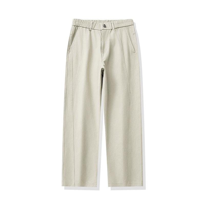 Autumn and winter apricot high-end pure cotton casual pants men's trend loose straight splicing sports pants men's versatile and breathable