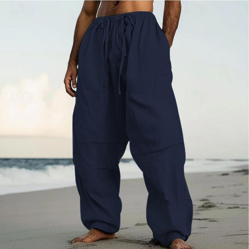 

Men s Outdoor Trendy Casual Pants Beach Straight Pants Plain Color Comfortable Daily, Street XXL темно-синього кольору