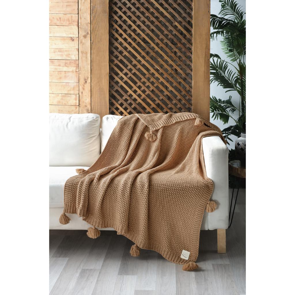 Valentinstagsgeschenk, Coco Rice, gestrickte Pompom-Strickwaren, TV-Decke, Sofa-Überwurf, Khaki