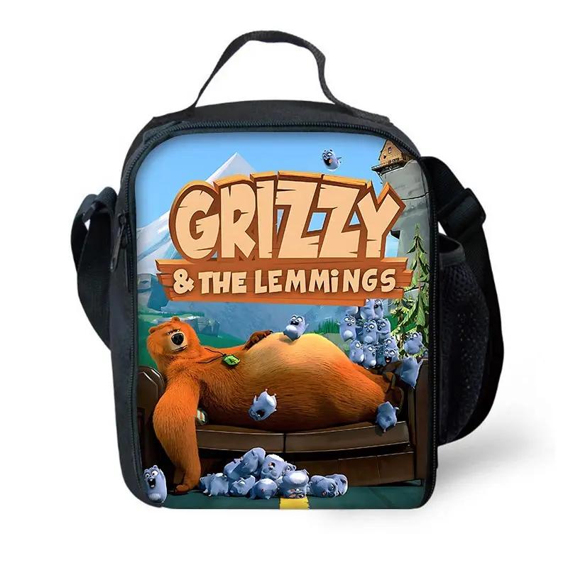 GRIZZY AND THE LEMMINGS Kinder Grote Capaciteit Tas voor Jongen en Meisje Student Buiten Picknick Herbruikbare Thermische Koelbox Lunchbox