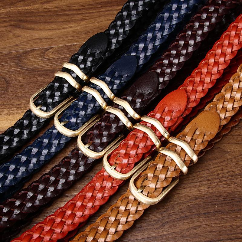 Personalized Fashion Trend, Hand-Woven Belt For Women, Free Punching, Versatile Retro Pure Cowhide Woven Genuine Leather Belt For Women