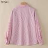 ZANZEA Women Casual Turn Down Collar Long Sleeve Loose Stripe Blouse