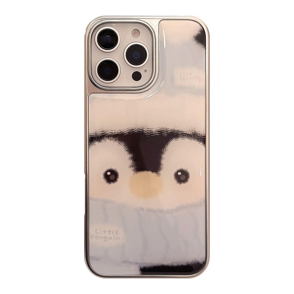 Ins Penguin Suitable for 15pro Max Mobile Phone Case Apple IPhone 16 Electroplated Drip Glue 13 Hard 14 Cute Huawei