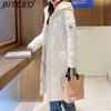 BITCED Long-Length Over-the-Knee Hooded Cotton Coat for Women Winter Oversized Cotton Jacket Thickened Warm Bread-Style Padded Coat