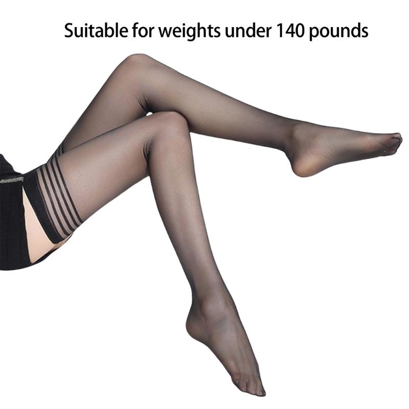 Women's Elegant Striped Print Elastic Top Thigh High Stockings See Through Silk Over Knee Long Socks Lingerie Hosiery