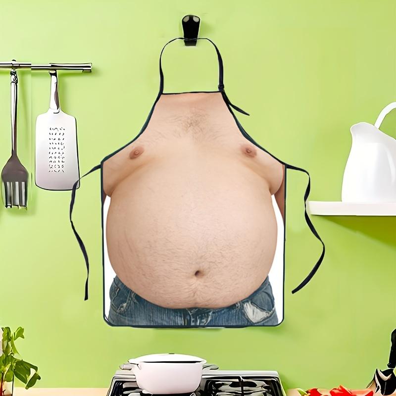 Adjustable Funny Belly Print Apron, Polyester 100% Woven Fabric, Creative Kitchen Apron for Cooking and Baking