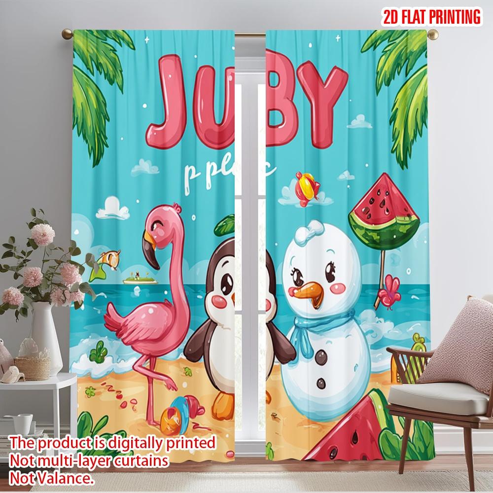 

2pcs,2D plane printing Light Filtering Curtains Flamingo & Snowman Tropical Ocean Polyester Woven (without rod) Outdoor 52.50×116.00 CM 2pcs