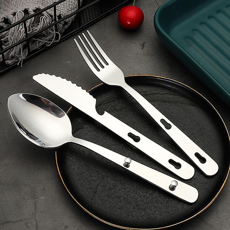 3Pcs/Set Portable Stainless Steel Tableware Fold Knife Utensil Spoon Set Spoon
