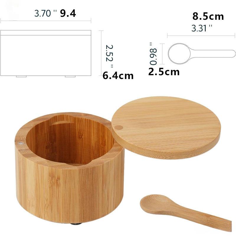 Wood Salt Container with Built-in Spoon Swivel Lid Food Grade Salt Holder Bowl for Home Kitchen Countertop Storage