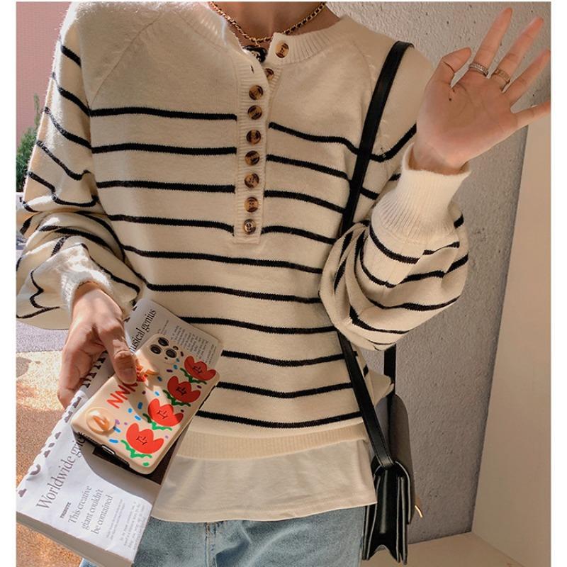 Fashion Striped Loose Women's Sweaters, Spring and Autumn Women's Knitwear Design Sense Niche Tops 6439#