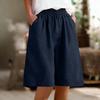 Women's Casual Cotton Linen Bermuda Shorts with Pockets Elastic Waist Loose Fit Color
