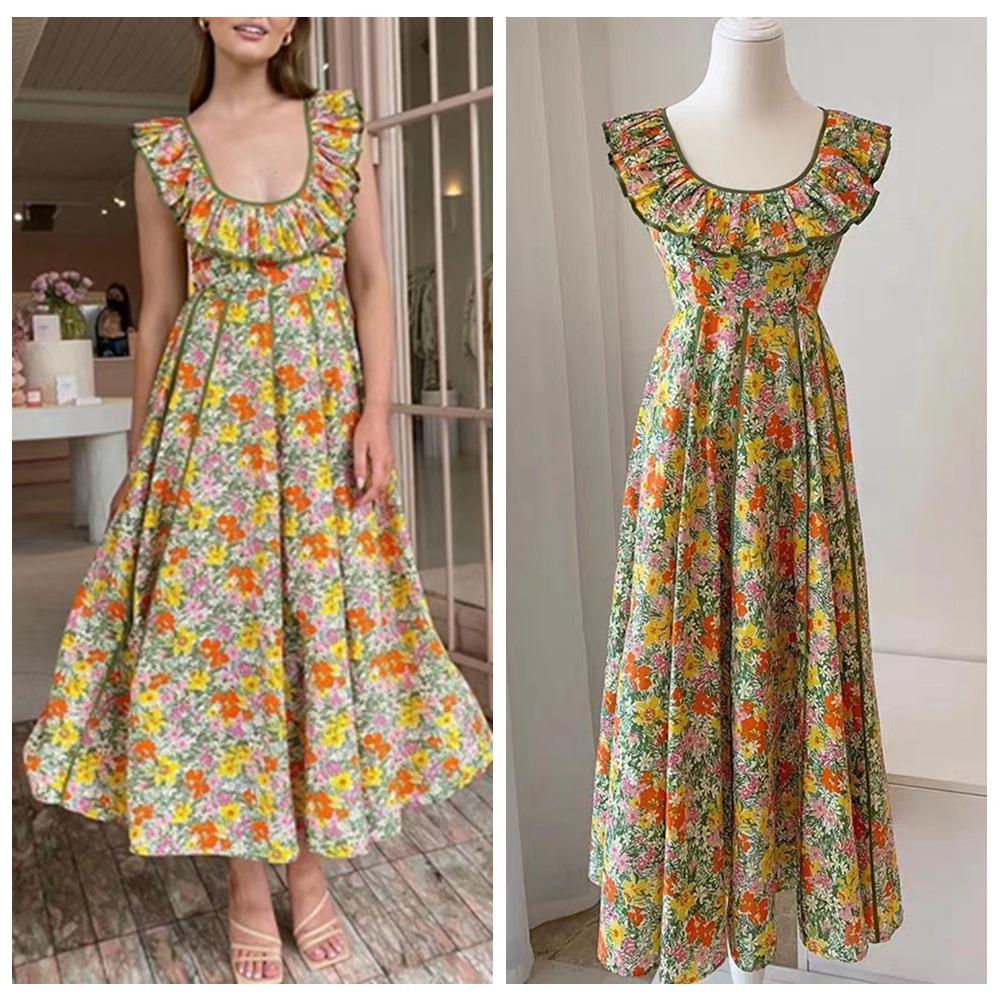 Australijska świąteczna sukienka z odkrytymi plecami w kwiaty: Spódnica długa w stylu retro pasterskim dla kobiet