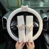 Cute Cartoon Bear Universal Car Steering Wheel Cover Winter Warm Faux lamb Plush Car Wheel Protector Decoration Women Girls