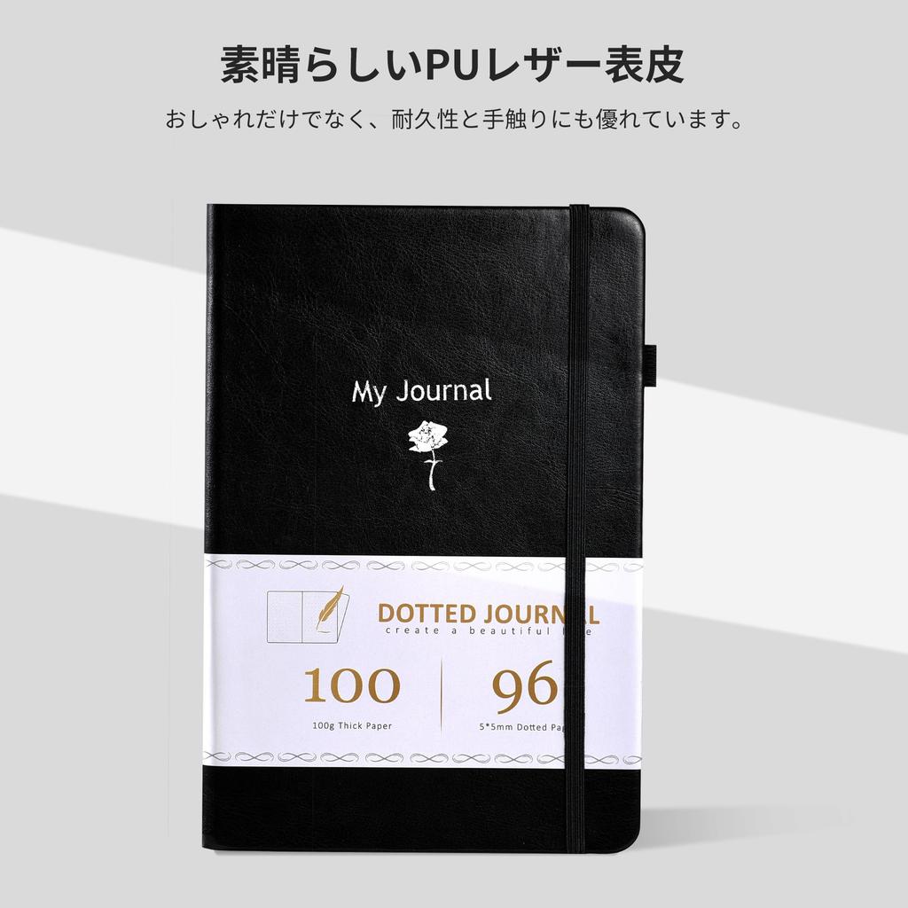 CAGIE Notebook A5 Notebook Stylish Diary 192 Dotted Pages Hardcover Classic Notebook with Pen Holder Cute Business 100gsm Ink Resistant Paper for