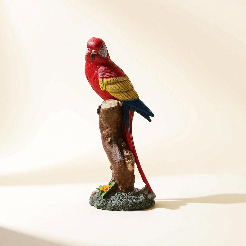 Harz Papageienfigur Mehrfarbig auf Baumstumpf Statue Realistischer Dekorativer Vogel für Wohnzimmer