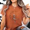 Skeleton Moon Swing Halloween Shirt, Spooky Celestial Graphic Tee