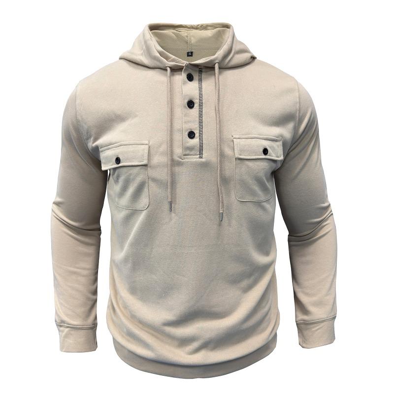 Men Outdoor Long Sleeve Multiple Pockets Drawstring Hooded Sweatshirt